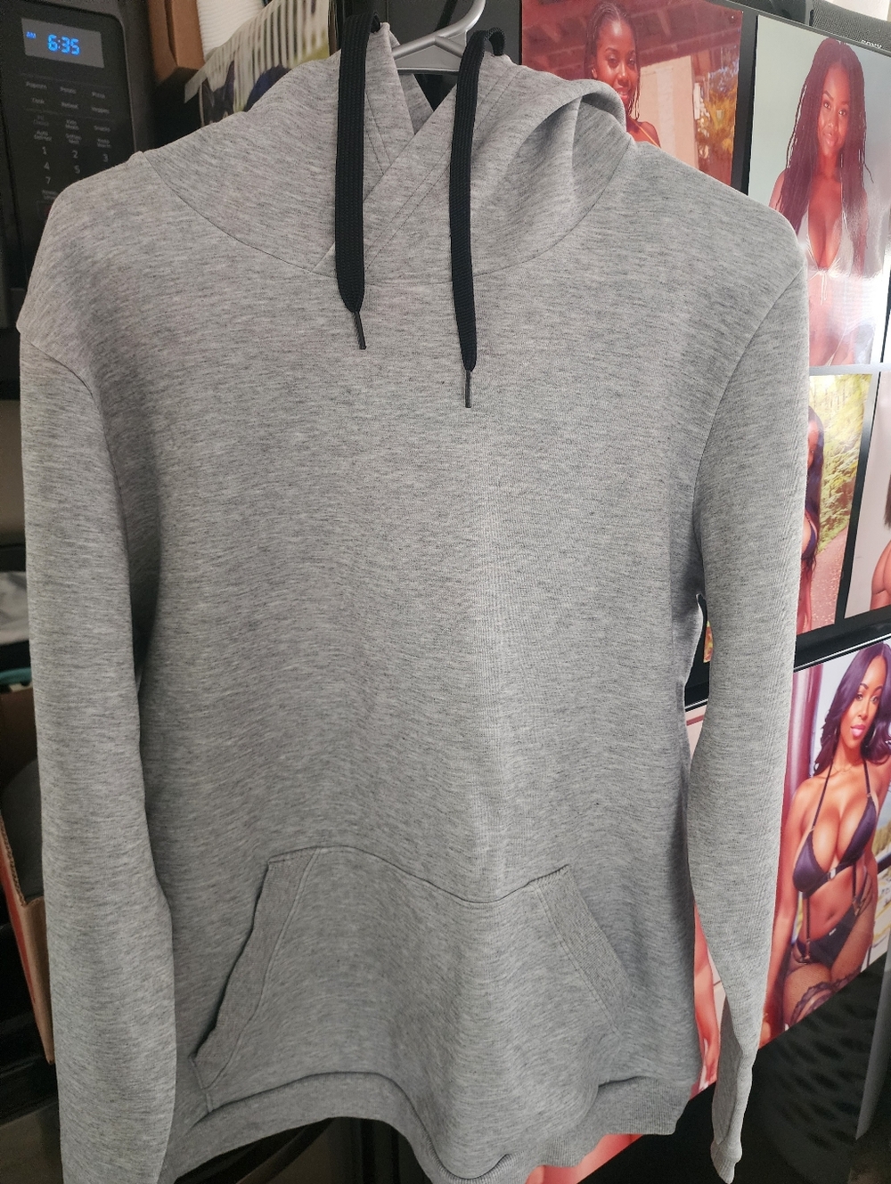 Men's Asics Grey Pullover Hoodie with Black Drawstrings